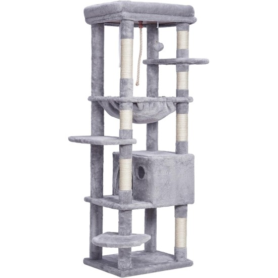Heybly HCT050W Cat Scratching Post with Blankets for Large Cat Tree Large Platforms Cave 50 x 50 x 153cm Light Grey Heybly HCT050W Cat Scratching Post with Blankets for Large Cat Tree Large Platforms Cave 50 x 50 x 153cm Light Grey