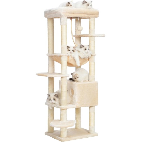 Heybly HCT050W Cat Scratching Post with Blankets for Large Cat Tree Large Platforms Cave 50 x 50 x 153cm Light Grey Heybly HCT050W Cat Scratching Post with Blankets for Large Cat Tree Large Platforms Cave 50 x 50 x 153cm Light Grey