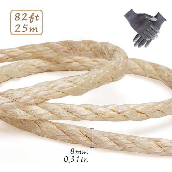 Homewit Sisal Rope for Scratching Post, Sisal Rope 8 mm (25 Metres), Sisal Rope for Cats, Natural Sisal Rope, Suitable for Garden Decoration, Cat Tree - (Black) Homewit Sisal Rope for Scratching Post, Sisal Rope 8 mm (25 Metres), Sisal Rope for Cats, Natural Sisal Rope, Suitable for Garden Decoration, Cat Tree - (Black)