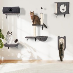 MALOROY Climbing Wall Cats, Cats Climbing Wall Set, 5-Piece Comfortable Plush Cat Furniture with Scratching Post, Hanging Ball, Sisal Scratching Board, Cat Tunnel for Sleeping, Playing, Lounging, up MALOROY Climbing Wall Cats, Cats Climbing Wall Set, 5-Piece Comfortable Plush Cat Furniture with Scratching Post, Hanging Ball, Sisal Scratching Board, Cat Tunnel for Sleeping, Playing, Lounging, up