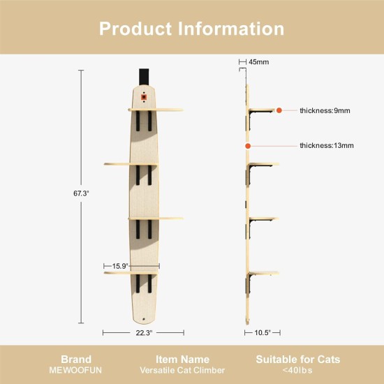 MEWOOFUN 4 Tier Door Hanging Cat Tree Vertical Cat Tree with Carpet Floor for Indoor Cats (Door Mounted, 67"H x 22.2"L x 10.5"W MEWOOFUN 4 Tier Door Hanging Cat Tree Vertical Cat Tree with Carpet Floor for Indoor Cats (Door Mounted, 67"H x 22.2"L x 10.5"W