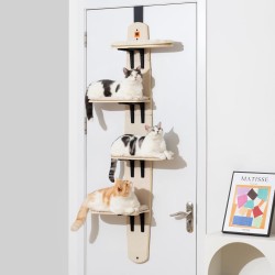 MEWOOFUN Cat Scratching Post Door Mounted Cat Shelves Cat Ladder with Removable Soft Mat 4 Tier Over Door Cat Climber for Indoor Cats (Wood, 67"H x 23.5"L x 8.5"W MEWOOFUN Cat Scratching Post Door Mounted Cat Shelves Cat Ladder with Removable Soft Mat 4 Tier Over Door Cat Climber for Indoor Cats (Wood, 67"H x 23.5"L x 8.5"W