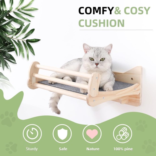 MIUZMORE Pine Cat Wall Shelves, Set of 5 Cat Wall Furniture, Cat Scratching Post with 3 Levels, Cat Perch, Cat House and Cat House, 4 Cat Toys - Cat Shelves for Wall MIUZMORE Pine Cat Wall Shelves, Set of 5 Cat Wall Furniture, Cat Scratching Post with 3 Levels, Cat Perch, Cat House and Cat House, 4 Cat Toys - Cat Shelves for Wall