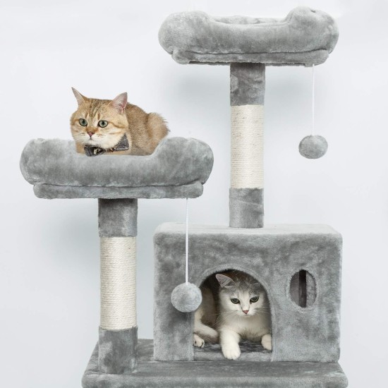 Meerveil Cat Tree, 145 cm High, Large Cat Scratching Post, Multi-Level Sturdy Cat Climbing Tower with Padded Plush Perches, Play Towers, Cat Climbing Tower, Toy for Cat Activities, Light Grey Meerveil Cat Tree, 145 cm High, Large Cat Scratching Post, Multi-Level Sturdy Cat Climbing Tower with Padded Plush Perches, Play Towers, Cat Climbing Tower, Toy for Cat Activities, Light Grey