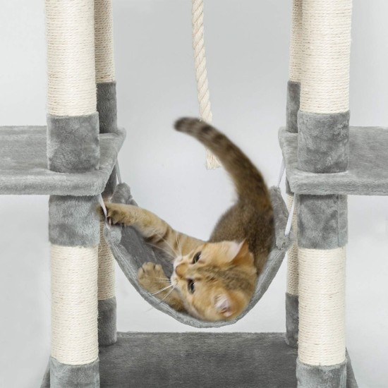 Meerveil Cat Tree, 145 cm High, Large Cat Scratching Post, Multi-Level Sturdy Cat Climbing Tower with Padded Plush Perches, Play Towers, Cat Climbing Tower, Toy for Cat Activities, Light Grey Meerveil Cat Tree, 145 cm High, Large Cat Scratching Post, Multi-Level Sturdy Cat Climbing Tower with Padded Plush Perches, Play Towers, Cat Climbing Tower, Toy for Cat Activities, Light Grey