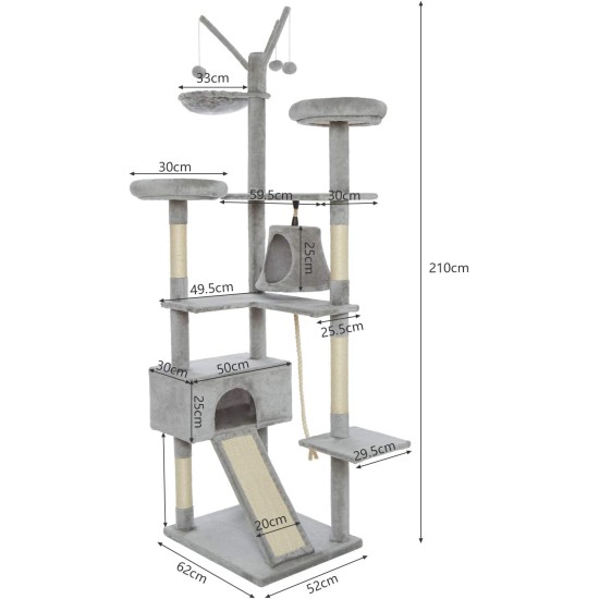 Meerveil Cat Tree Sturdy XXL with Widened and Thickened Base Plate, High Quality Sisal and 2 Houses, Height: 210 cm. Meerveil Cat Tree Sturdy XXL with Widened and Thickened Base Plate, High Quality Sisal and 2 Houses, Height: 210 cm.