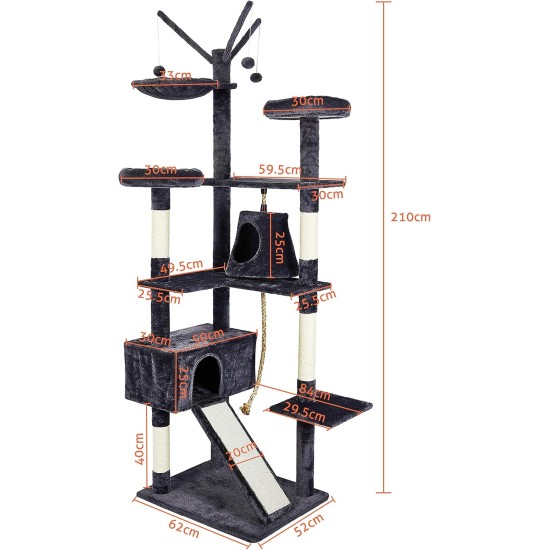 Meerveil Cat Tree Sturdy XXL with Widened and Thickened Base Plate, High Quality Sisal and 2 Houses, Height: 210 cm. Meerveil Cat Tree Sturdy XXL with Widened and Thickened Base Plate, High Quality Sisal and 2 Houses, Height: 210 cm.
