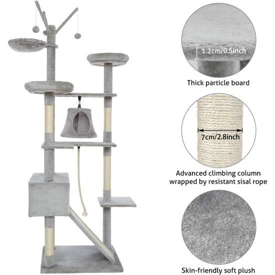 Meerveil Cat Tree Sturdy XXL with Widened and Thickened Base Plate, High Quality Sisal and 2 Houses, Height: 210 cm. Meerveil Cat Tree Sturdy XXL with Widened and Thickened Base Plate, High Quality Sisal and 2 Houses, Height: 210 cm.