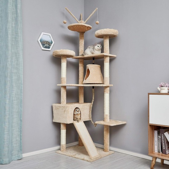 Meerveil Cat Tree Sturdy XXL with Widened and Thickened Base Plate, High Quality Sisal and 2 Houses, Height: 210 cm. Meerveil Cat Tree Sturdy XXL with Widened and Thickened Base Plate, High Quality Sisal and 2 Houses, Height: 210 cm.