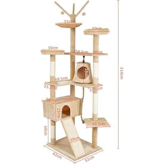 Meerveil Cat Tree Sturdy XXL with Widened and Thickened Base Plate, High Quality Sisal and 2 Houses, Height: 210 cm. Meerveil Cat Tree Sturdy XXL with Widened and Thickened Base Plate, High Quality Sisal and 2 Houses, Height: 210 cm.
