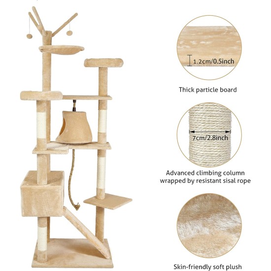 Meerveil Cat Tree Sturdy XXL with Widened and Thickened Base Plate, High Quality Sisal and 2 Houses, Height: 210 cm. Meerveil Cat Tree Sturdy XXL with Widened and Thickened Base Plate, High Quality Sisal and 2 Houses, Height: 210 cm.