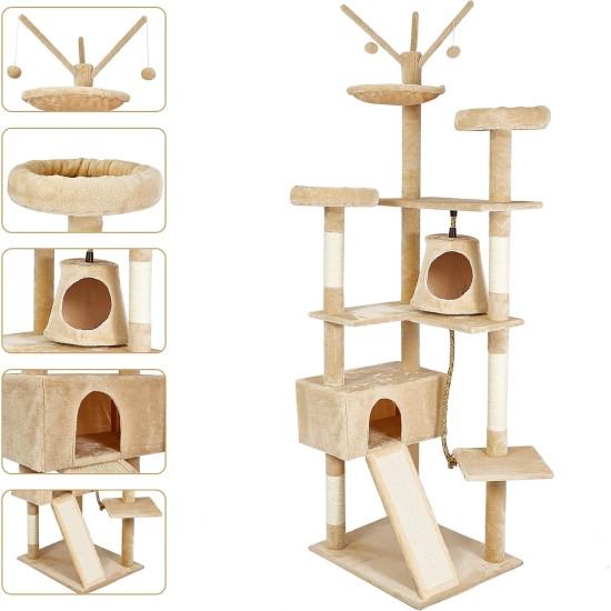 Meerveil Cat Tree Sturdy XXL with Widened and Thickened Base Plate, High Quality Sisal and 2 Houses, Height: 210 cm. Meerveil Cat Tree Sturdy XXL with Widened and Thickened Base Plate, High Quality Sisal and 2 Houses, Height: 210 cm.