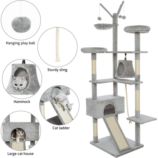 Meerveil Cat Tree Sturdy XXL with Widened and Thickened Base Plate, High Quality Sisal and 2 Houses, Height: 210 cm. Meerveil Cat Tree Sturdy XXL with Widened and Thickened Base Plate, High Quality Sisal and 2 Houses, Height: 210 cm.