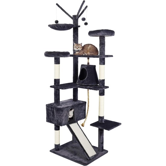 Meerveil Cat Tree Sturdy XXL with Widened and Thickened Base Plate, High Quality Sisal and 2 Houses, Height: 210 cm. Meerveil Cat Tree Sturdy XXL with Widened and Thickened Base Plate, High Quality Sisal and 2 Houses, Height: 210 cm.