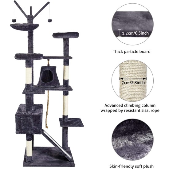 Meerveil Cat Tree Sturdy XXL with Widened and Thickened Base Plate, High Quality Sisal and 2 Houses, Height: 210 cm. Meerveil Cat Tree Sturdy XXL with Widened and Thickened Base Plate, High Quality Sisal and 2 Houses, Height: 210 cm.