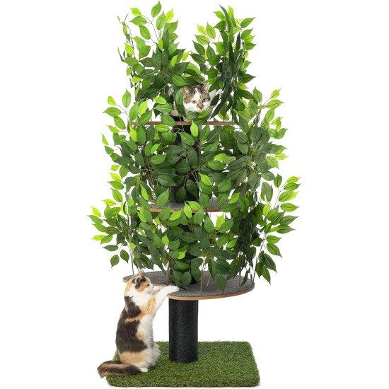 Natural Scratching Post for Climbing, Hiding and Sleeping - Large with Interchangeable Leaves - Multi-Stage, Easy to Assemble - Pet-Safe Materials, Durable and Patented Robust Cat Tree