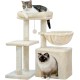 PAWZ Road Cat Scratching Post, Small Cat Tower [73 cm] with Large Hammock, 2 Types of Cat Activity Tree with Sisal Cat Scratching Post, Interactive Danging Ball for Indoor Cats, Beige