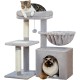 PAWZ Road Cat Scratching Post, Small Cat Tower [73 cm] with Large Hammock, 2 Types of Cat Activity Tree with Sisal Cat Scratching Post, Interactive Danging Ball for Indoor Cats, Beige