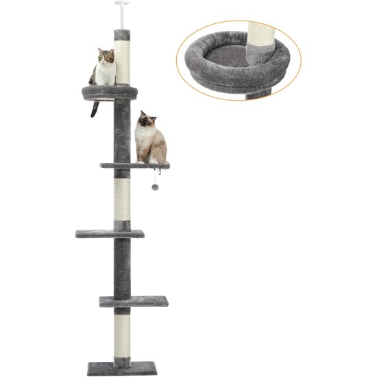 PAWZ Road Cat Tree, 5 Tier Floor to Ceiling Height Adjustable High Cat Climbing Activity Centre with Cat Scratching Post, Cozy Bed, Dangling Ball for Indoor Cats/Kittens, Beige PAWZ Road Cat Tree, 5 Tier Floor to Ceiling Height Adjustable High Cat Climbing Activity Centre with Cat Scratching Post, Cozy Bed, Dangling Ball for Indoor Cats/Kittens, Beige