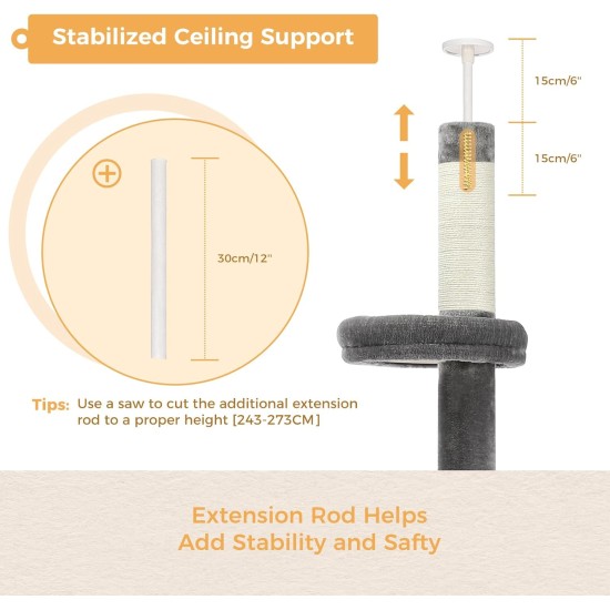 PAWZ Road Cat Tree, 5 Tier Floor to Ceiling Height Adjustable High Cat Climbing Activity Centre with Cat Scratching Post, Cozy Bed, Dangling Ball for Indoor Cats/Kittens, Beige PAWZ Road Cat Tree, 5 Tier Floor to Ceiling Height Adjustable High Cat Climbing Activity Centre with Cat Scratching Post, Cozy Bed, Dangling Ball for Indoor Cats/Kittens, Beige
