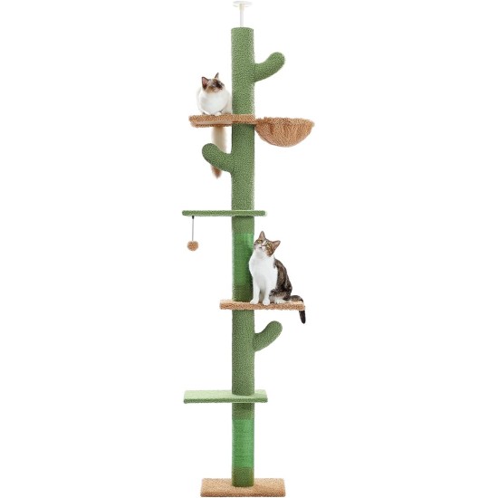 PAWZ Road Cat Tree, 5 Tier Floor to Ceiling Height Adjustable High Cat Climbing Activity Centre with Cat Scratching Post, Cozy Bed, Dangling Ball for Indoor Cats/Kittens, Beige PAWZ Road Cat Tree, 5 Tier Floor to Ceiling Height Adjustable High Cat Climbing Activity Centre with Cat Scratching Post, Cozy Bed, Dangling Ball for Indoor Cats/Kittens, Beige