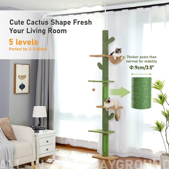 PAWZ Road Cat Tree, 5 Tier Floor to Ceiling Height Adjustable High Cat Climbing Activity Centre with Cat Scratching Post, Cozy Bed, Dangling Ball for Indoor Cats/Kittens, Beige PAWZ Road Cat Tree, 5 Tier Floor to Ceiling Height Adjustable High Cat Climbing Activity Centre with Cat Scratching Post, Cozy Bed, Dangling Ball for Indoor Cats/Kittens, Beige