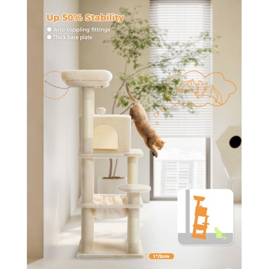 PAWZ Road Luxury Cat Tree Large Cat Play Tower Activity Centre Stable and Stable Cat Tree with Hammock and Beautiful Cat House Grey 143 cm PAWZ Road Luxury Cat Tree Large Cat Play Tower Activity Centre Stable and Stable Cat Tree with Hammock and Beautiful Cat House Grey 143 cm