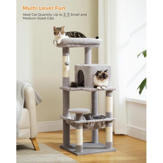 PAWZ Road Luxury Cat Tree Large Cat Play Tower Activity Centre Stable and Stable Cat Tree with Hammock and Beautiful Cat House Grey 143 cm PAWZ Road Luxury Cat Tree Large Cat Play Tower Activity Centre Stable and Stable Cat Tree with Hammock and Beautiful Cat House Grey 143 cm
