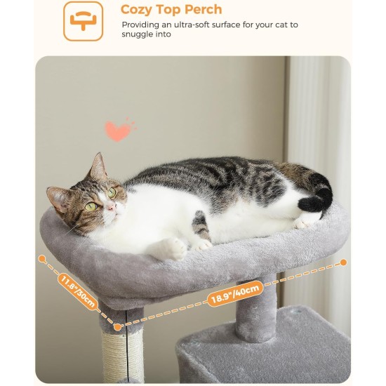 PAWZ Road Luxury Cat Tree Large Cat Play Tower Activity Centre Stable and Stable Cat Tree with Hammock and Beautiful Cat House Grey 143 cm PAWZ Road Luxury Cat Tree Large Cat Play Tower Activity Centre Stable and Stable Cat Tree with Hammock and Beautiful Cat House Grey 143 cm