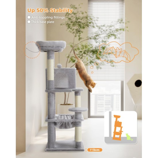 PAWZ Road Luxury Cat Tree Large Cat Play Tower Activity Centre Stable and Stable Cat Tree with Hammock and Beautiful Cat House Grey 143 cm PAWZ Road Luxury Cat Tree Large Cat Play Tower Activity Centre Stable and Stable Cat Tree with Hammock and Beautiful Cat House Grey 143 cm