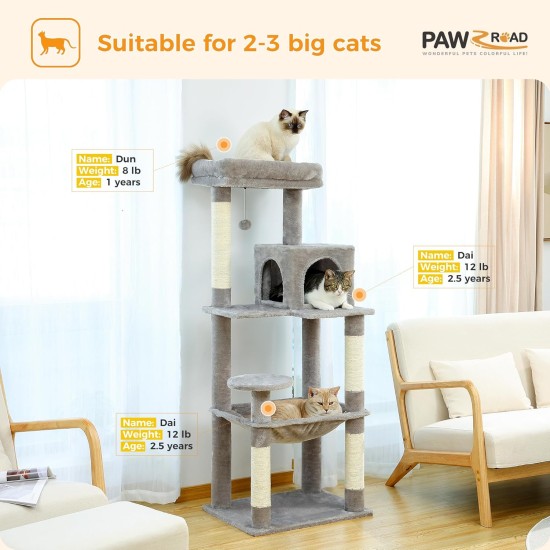 PAWZ Road Luxury Cat Tree Large Cat Play Tower Activity Centre Stable and Stable Cat Tree with Hammock and Beautiful Cat House Grey 143 cm PAWZ Road Luxury Cat Tree Large Cat Play Tower Activity Centre Stable and Stable Cat Tree with Hammock and Beautiful Cat House Grey 143 cm