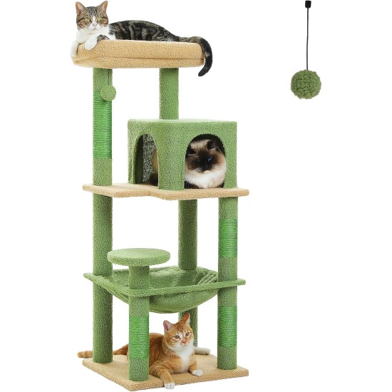 PAWZ Road Luxury Cat Tree Large Cat Play Tower Activity Centre Stable and Stable Cat Tree with Hammock and Beautiful Cat House Grey 143 cm PAWZ Road Luxury Cat Tree Large Cat Play Tower Activity Centre Stable and Stable Cat Tree with Hammock and Beautiful Cat House Grey 143 cm