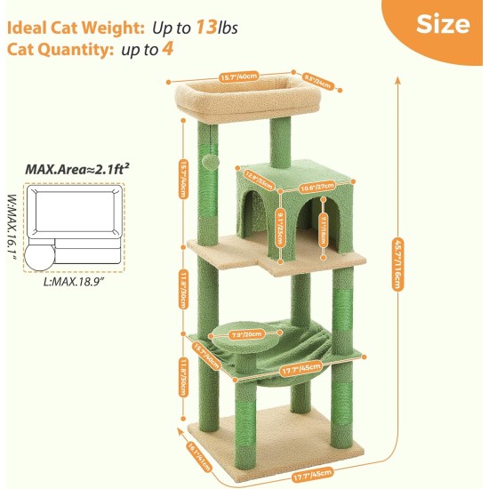 PAWZ Road Luxury Cat Tree Large Cat Play Tower Activity Centre Stable and Stable Cat Tree with Hammock and Beautiful Cat House Grey 143 cm PAWZ Road Luxury Cat Tree Large Cat Play Tower Activity Centre Stable and Stable Cat Tree with Hammock and Beautiful Cat House Grey 143 cm