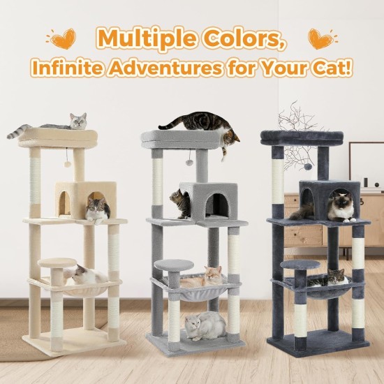 PAWZ Road Luxury Cat Tree Large Cat Play Tower Activity Centre Stable and Stable Cat Tree with Hammock and Beautiful Cat House Grey 143 cm PAWZ Road Luxury Cat Tree Large Cat Play Tower Activity Centre Stable and Stable Cat Tree with Hammock and Beautiful Cat House Grey 143 cm