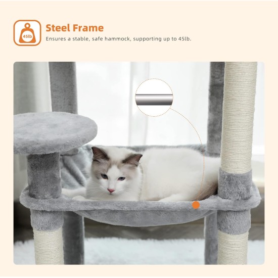 PAWZ Road Luxury Cat Tree Large Cat Play Tower Activity Centre Stable and Stable Cat Tree with Hammock and Beautiful Cat House Grey 143 cm PAWZ Road Luxury Cat Tree Large Cat Play Tower Activity Centre Stable and Stable Cat Tree with Hammock and Beautiful Cat House Grey 143 cm