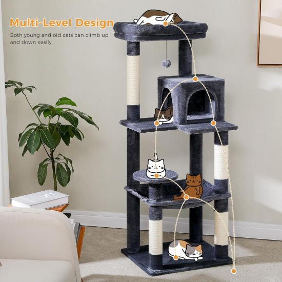 PAWZ Road Luxury Cat Tree Large Cat Play Tower Activity Centre Stable and Stable Cat Tree with Hammock and Beautiful Cat House Grey 143 cm PAWZ Road Luxury Cat Tree Large Cat Play Tower Activity Centre Stable and Stable Cat Tree with Hammock and Beautiful Cat House Grey 143 cm