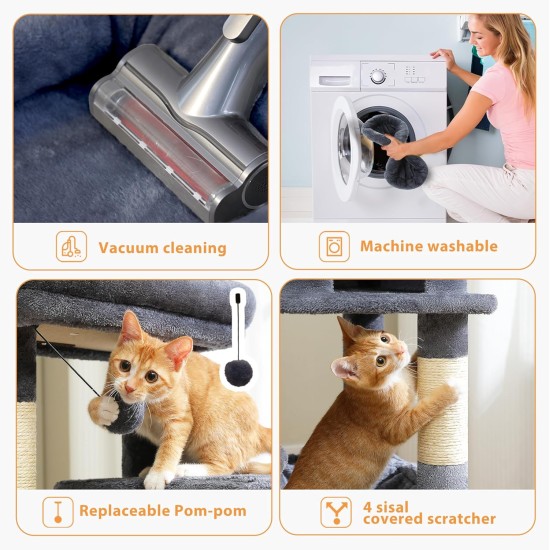 PAWZ Road Luxury Cat Tree Large Cat Play Tower Activity Centre Stable and Stable Cat Tree with Hammock and Beautiful Cat House Grey 143 cm PAWZ Road Luxury Cat Tree Large Cat Play Tower Activity Centre Stable and Stable Cat Tree with Hammock and Beautiful Cat House Grey 143 cm