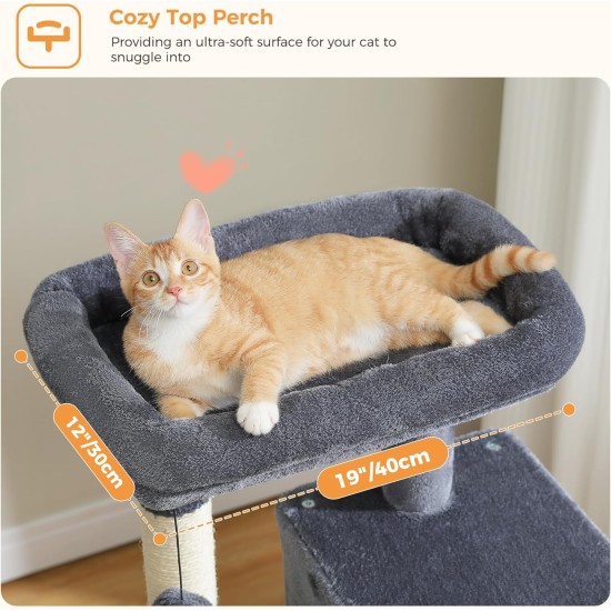 PAWZ Road Luxury Cat Tree Large Cat Play Tower Activity Centre Stable and Stable Cat Tree with Hammock and Beautiful Cat House Grey 143 cm PAWZ Road Luxury Cat Tree Large Cat Play Tower Activity Centre Stable and Stable Cat Tree with Hammock and Beautiful Cat House Grey 143 cm