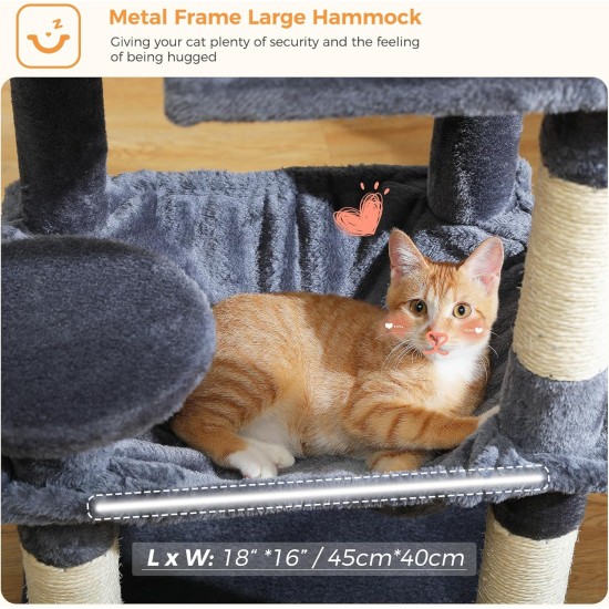 PAWZ Road Luxury Cat Tree Large Cat Play Tower Activity Centre Stable and Stable Cat Tree with Hammock and Beautiful Cat House Grey 143 cm PAWZ Road Luxury Cat Tree Large Cat Play Tower Activity Centre Stable and Stable Cat Tree with Hammock and Beautiful Cat House Grey 143 cm