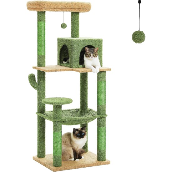 PAWZ Road Luxury Cat Tree Large Cat Play Tower Activity Centre Stable and Stable Cat Tree with Hammock and Beautiful Cat House Grey 143 cm PAWZ Road Luxury Cat Tree Large Cat Play Tower Activity Centre Stable and Stable Cat Tree with Hammock and Beautiful Cat House Grey 143 cm