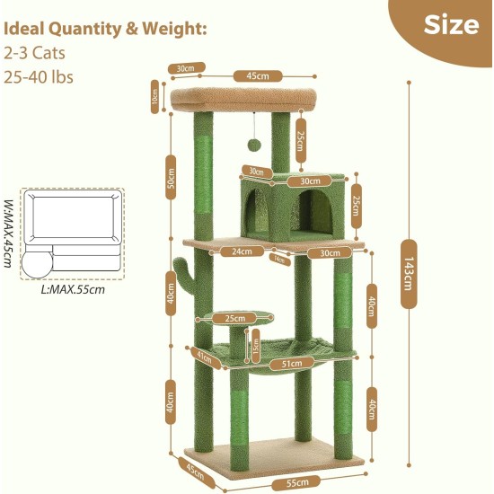 PAWZ Road Luxury Cat Tree Large Cat Play Tower Activity Centre Stable and Stable Cat Tree with Hammock and Beautiful Cat House Grey 143 cm PAWZ Road Luxury Cat Tree Large Cat Play Tower Activity Centre Stable and Stable Cat Tree with Hammock and Beautiful Cat House Grey 143 cm