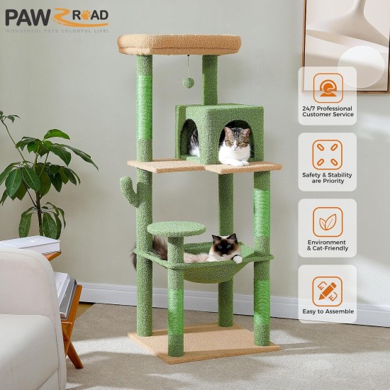 PAWZ Road Luxury Cat Tree Large Cat Play Tower Activity Centre Stable and Stable Cat Tree with Hammock and Beautiful Cat House Grey 143 cm PAWZ Road Luxury Cat Tree Large Cat Play Tower Activity Centre Stable and Stable Cat Tree with Hammock and Beautiful Cat House Grey 143 cm