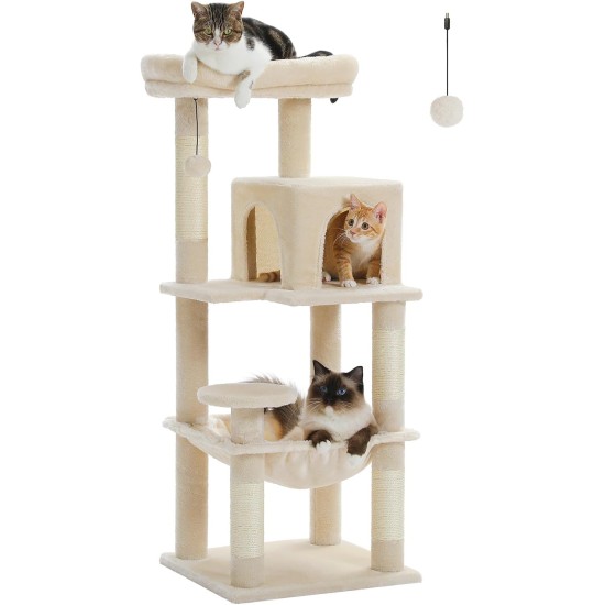 PAWZ Road Luxury Cat Tree Large Cat Play Tower Activity Centre Stable and Stable Cat Tree with Hammock and Beautiful Cat House Grey 143 cm PAWZ Road Luxury Cat Tree Large Cat Play Tower Activity Centre Stable and Stable Cat Tree with Hammock and Beautiful Cat House Grey 143 cm