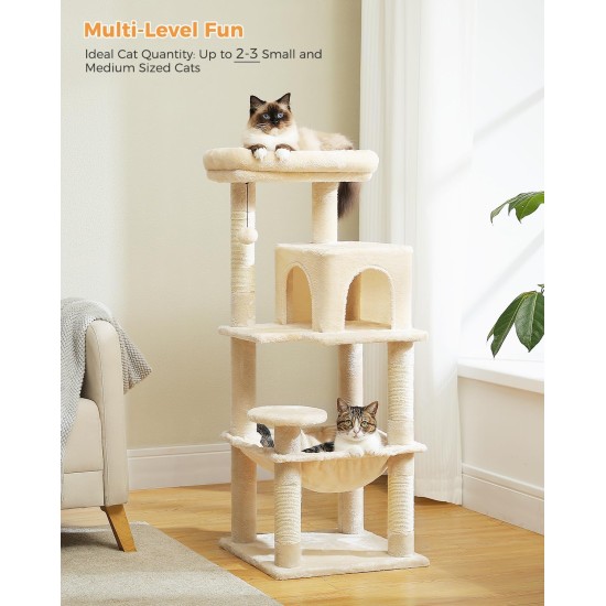 PAWZ Road Luxury Cat Tree Large Cat Play Tower Activity Centre Stable and Stable Cat Tree with Hammock and Beautiful Cat House Grey 143 cm PAWZ Road Luxury Cat Tree Large Cat Play Tower Activity Centre Stable and Stable Cat Tree with Hammock and Beautiful Cat House Grey 143 cm