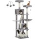 PETEPELA 180 cm Large Multi-Level Cat Tree for Large Cats, with 6 Sisal Columns, 2 Scratching Boards, 2 Platforms, 1 Hammock, 2 Play Balls, Plush Fabric, Grey PETEPELA 180 cm Large Multi-Level Cat Tree for Large Cats, with 6 Sisal Columns, 2 Scratching Boards, 2 Platforms, 1 Hammock, 2 Play Balls, Plush Fabric, Grey