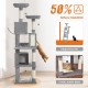 PETEPELA 180 cm Large Multi-Level Cat Tree for Large Cats, with 6 Sisal Columns, 2 Scratching Boards, 2 Platforms, 1 Hammock, 2 Play Balls, Plush Fabric, Grey PETEPELA 180 cm Large Multi-Level Cat Tree for Large Cats, with 6 Sisal Columns, 2 Scratching Boards, 2 Platforms, 1 Hammock, 2 Play Balls, Plush Fabric, Grey