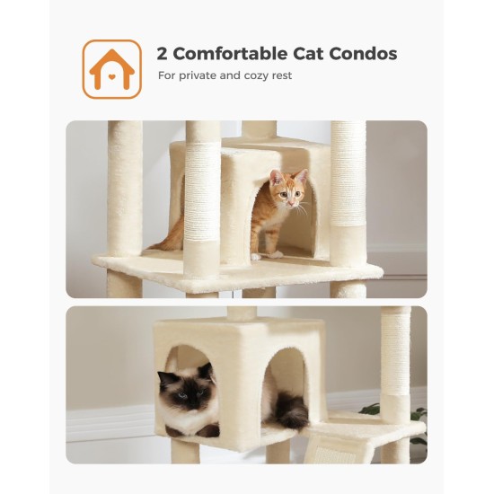 PETEPELA 180 cm Large Multi-Level Cat Tree for Large Cats, with 6 Sisal Columns, 2 Scratching Boards, 2 Platforms, 1 Hammock, 2 Play Balls, Plush Fabric, Grey PETEPELA 180 cm Large Multi-Level Cat Tree for Large Cats, with 6 Sisal Columns, 2 Scratching Boards, 2 Platforms, 1 Hammock, 2 Play Balls, Plush Fabric, Grey