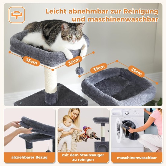 PETEPELA 180 cm Large Multi-Level Cat Tree for Large Cats, with 6 Sisal Columns, 2 Scratching Boards, 2 Platforms, 1 Hammock, 2 Play Balls, Plush Fabric, Grey PETEPELA 180 cm Large Multi-Level Cat Tree for Large Cats, with 6 Sisal Columns, 2 Scratching Boards, 2 Platforms, 1 Hammock, 2 Play Balls, Plush Fabric, Grey
