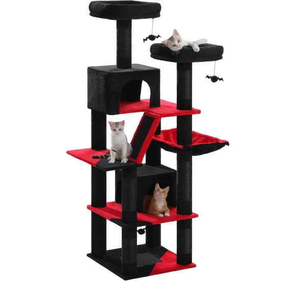 PETEPELA 180 cm Large Multi-Level Cat Tree for Large Cats, with 6 Sisal Columns, 2 Scratching Boards, 2 Platforms, 1 Hammock, 2 Play Balls, Plush Fabric, Grey PETEPELA 180 cm Large Multi-Level Cat Tree for Large Cats, with 6 Sisal Columns, 2 Scratching Boards, 2 Platforms, 1 Hammock, 2 Play Balls, Plush Fabric, Grey