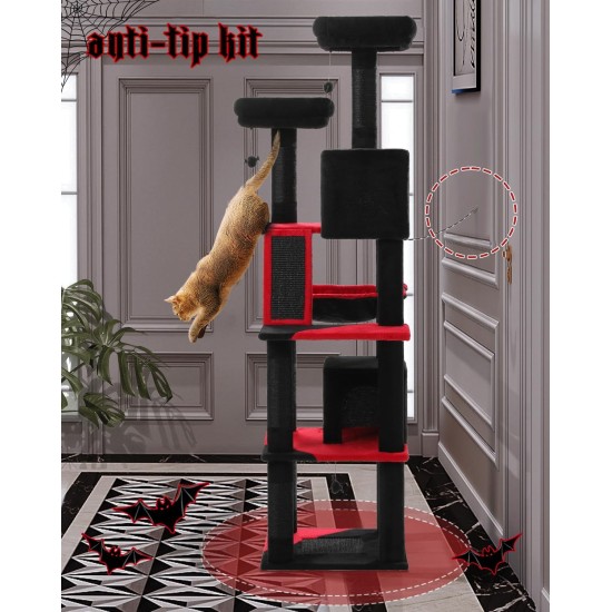 PETEPELA 180 cm Large Multi-Level Cat Tree for Large Cats, with 6 Sisal Columns, 2 Scratching Boards, 2 Platforms, 1 Hammock, 2 Play Balls, Plush Fabric, Grey PETEPELA 180 cm Large Multi-Level Cat Tree for Large Cats, with 6 Sisal Columns, 2 Scratching Boards, 2 Platforms, 1 Hammock, 2 Play Balls, Plush Fabric, Grey